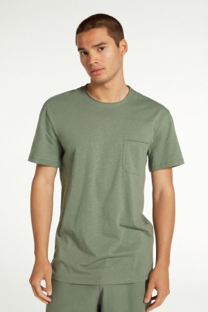 Pánské Tričko Tezenis Bavlněné with Breast Pocket Zelene | CZ-MQ8321095