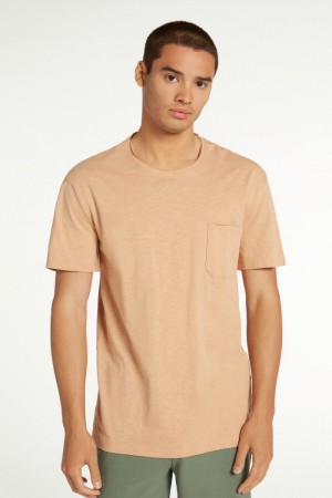 Pánské Tričko Tezenis Bavlněné with Breast Pocket Béžový | CZ-OG4287930