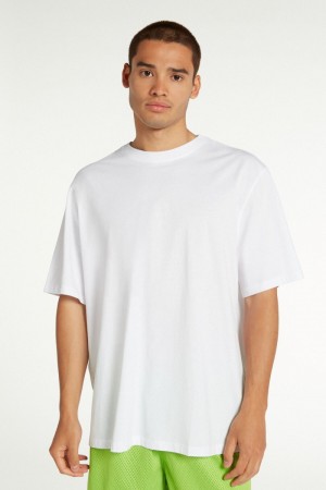 Pánské Tričko Tezenis Oversized Bavlněné Bílé | CZ-XC0418793