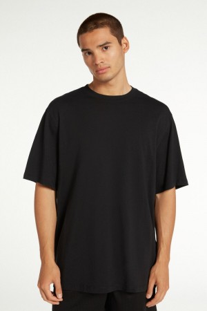 Pánské Tričko Tezenis Oversized Bavlněné Černé | CZ-IW2930867