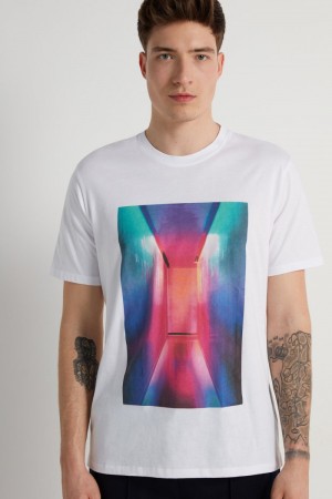 Pánské Tričko Tezenis Printed Bavlněné Bílé | CZ-DV2681453