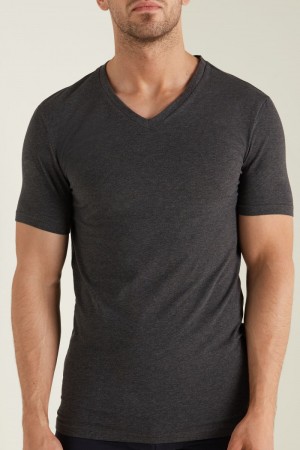 Pánské Tričko Tezenis V-Neck Stretch-Bavlněné Šedé | CZ-SQ4672138