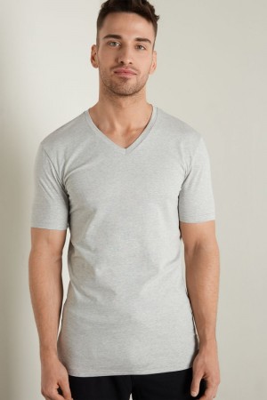 Pánské Tričko Tezenis V-Neck Stretch-Bavlněné Šedé | CZ-OR0943261