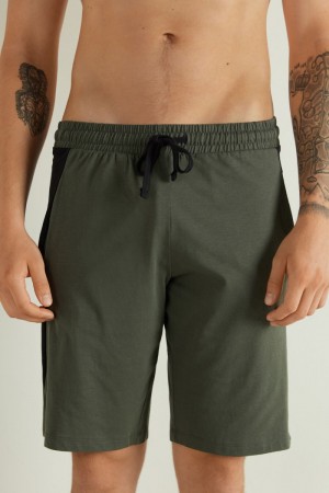 Pánské Šortky Tezenis Bavlněné with side inserts Černé Zelene | CZ-YE2475913