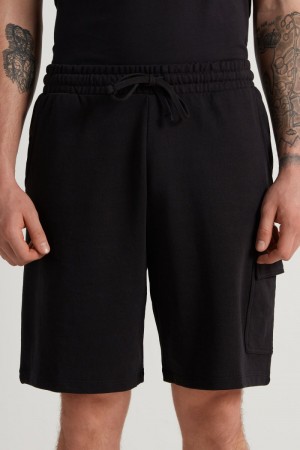 Pánské Šortky Tezenis Fleece Cargo Černé | CZ-JW7839105